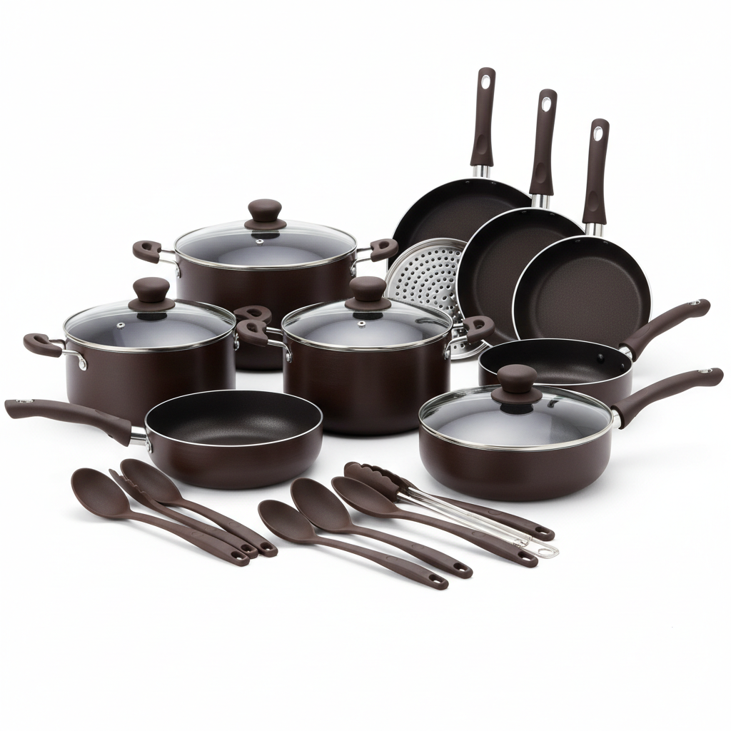 CAROTE 31pc Dark Brown Nonstick Bakelite Handle Cookware Set