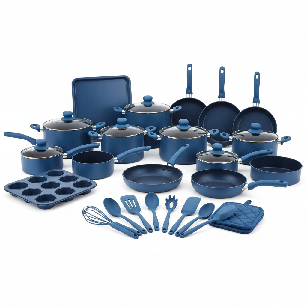 CAROTE 49pcs Blue Cookware Set