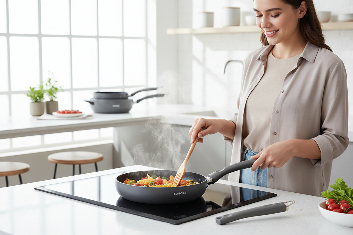 CAROTE Nonstick Detachable Removable Handle Cookware Set with Induction