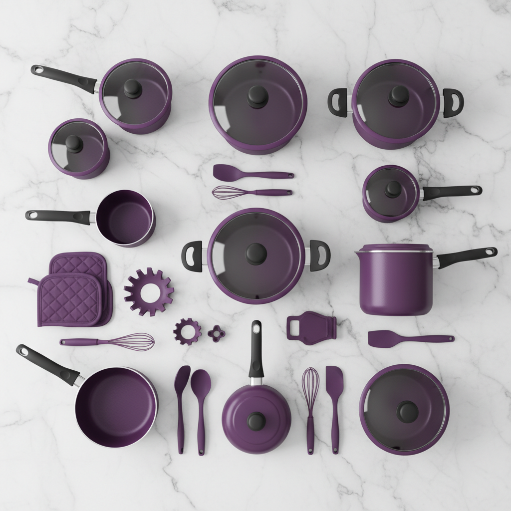 CAROTE 31pc Purple Nonstick Bakelite Handle Cookware Set