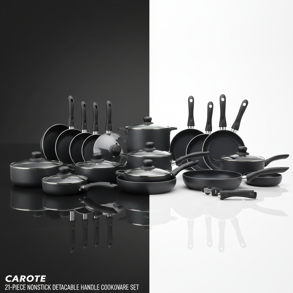 CAROTE 21pc Nonstick Detachable Handle Cookware Set - Black & White