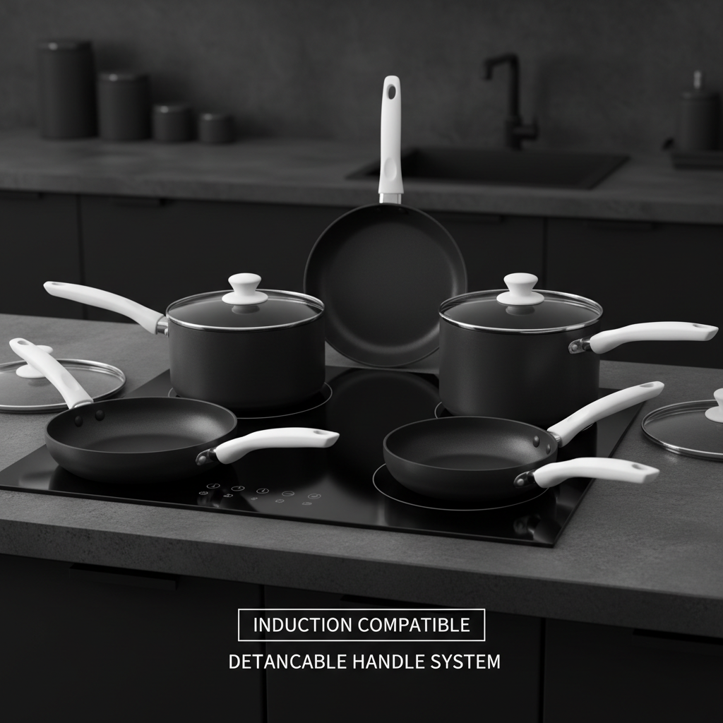 CAROTE Nonstick Detachable Handle Cookware Set with Induction - Black & White