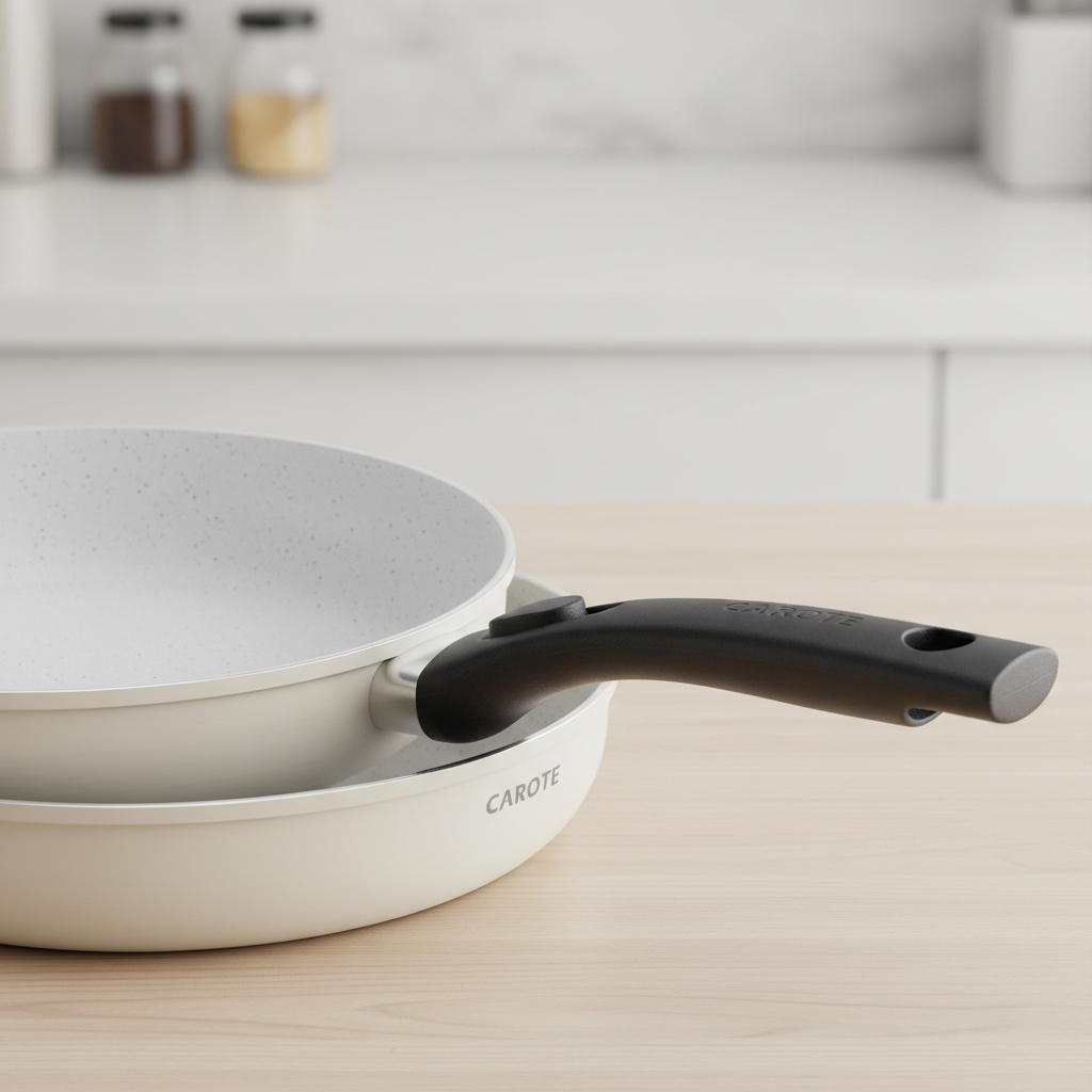 CAROTE Cream White Nonstick Pan - Close-up Detail