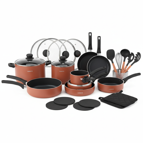 CAROTE 21pc Terracotta Nonstick Cookware Set - Studio Shot