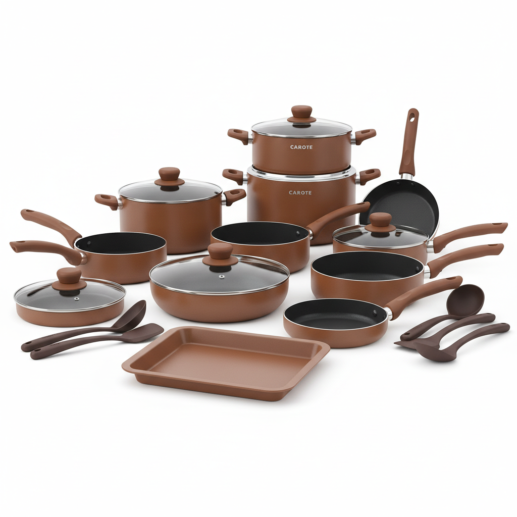 CAROTE 26pc Brown Nonstick Cookware Set - Studio Shot
