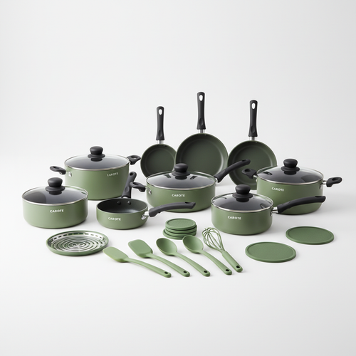 CAROTE 25pc Green Nonstick Cookware Set - Studio Shot
