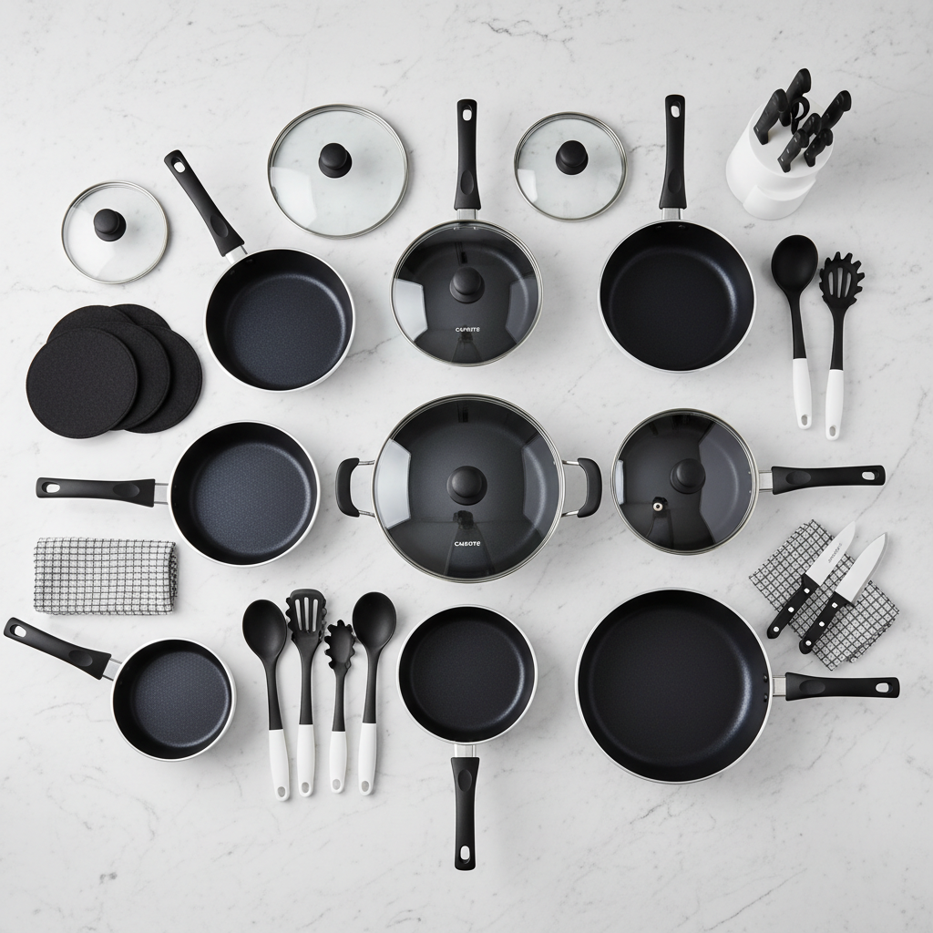 CAROTE 39pc Nonstick Bakelite Handle Cookware Set - Black & White