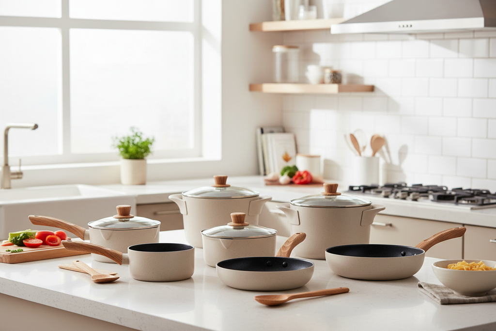 CAROTE 21pcs Ceramic Cookware Set in kitchen