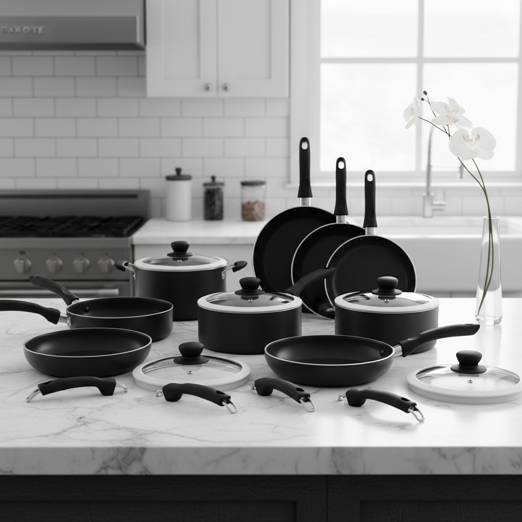 CAROTE 33pc Nonstick Detachable Handle Cookware Set - Black & White
