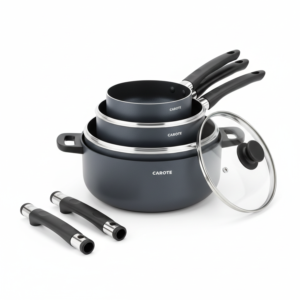 CAROTE Stackable Nonstick Cookware Set with Detachable Handle