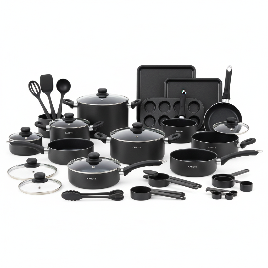 CAROTE 33pc Black Nonstick Cookware Set - Studio Shot