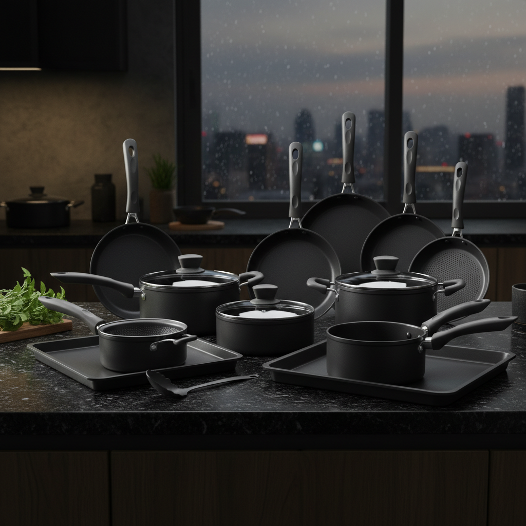 CAROTE 39pc Black Cookware Set - Lifestyle Kitchen Shot