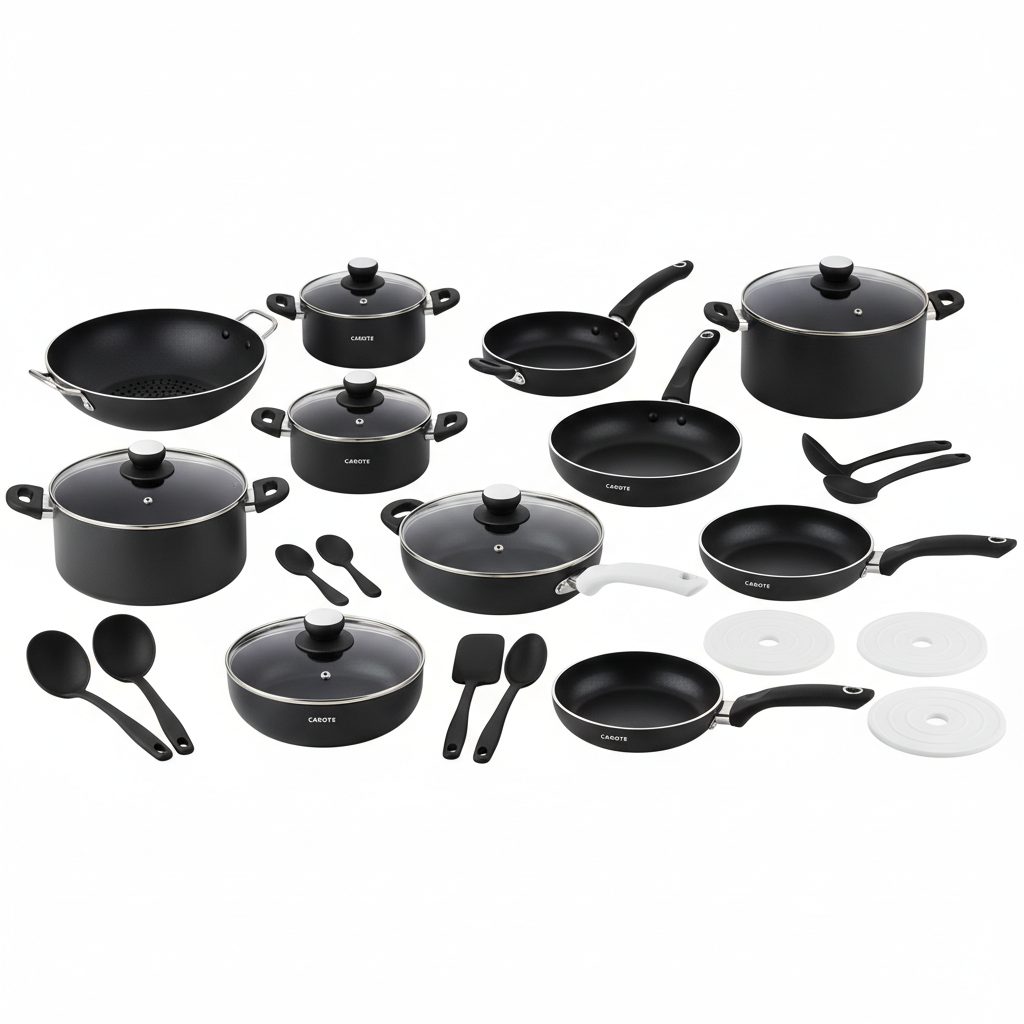 CAROTE 25pc Nonstick Detachable Handle Cookware Set - Black & White