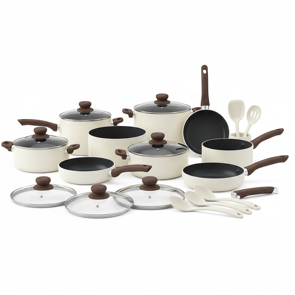 CAROTE 26pc Cream White Nonstick Cookware Set - Studio Shot