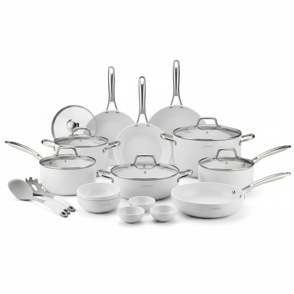 CAROTE 21pcs Ceramic Cookware Pots and Pans Set