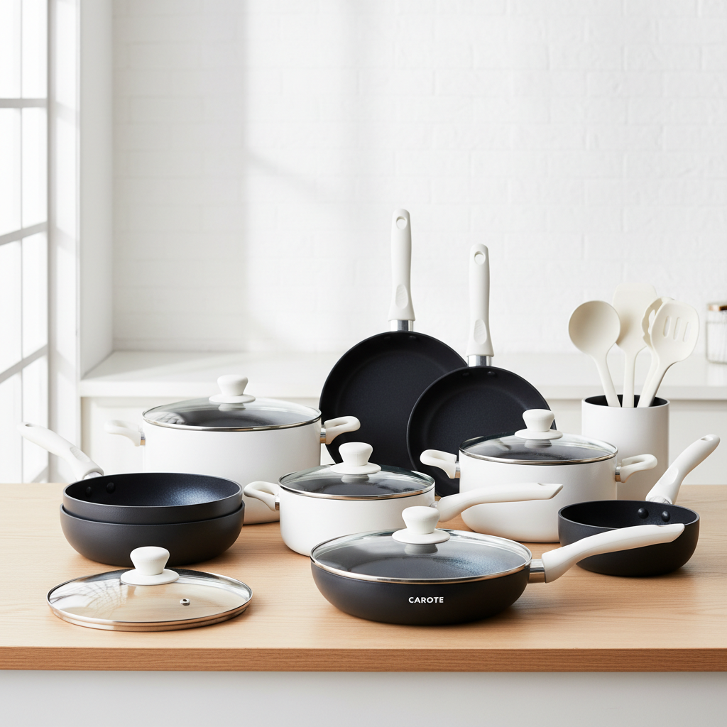 CAROTE 31pc Nonstick Bakelite Handle Cookware Set - Black & White