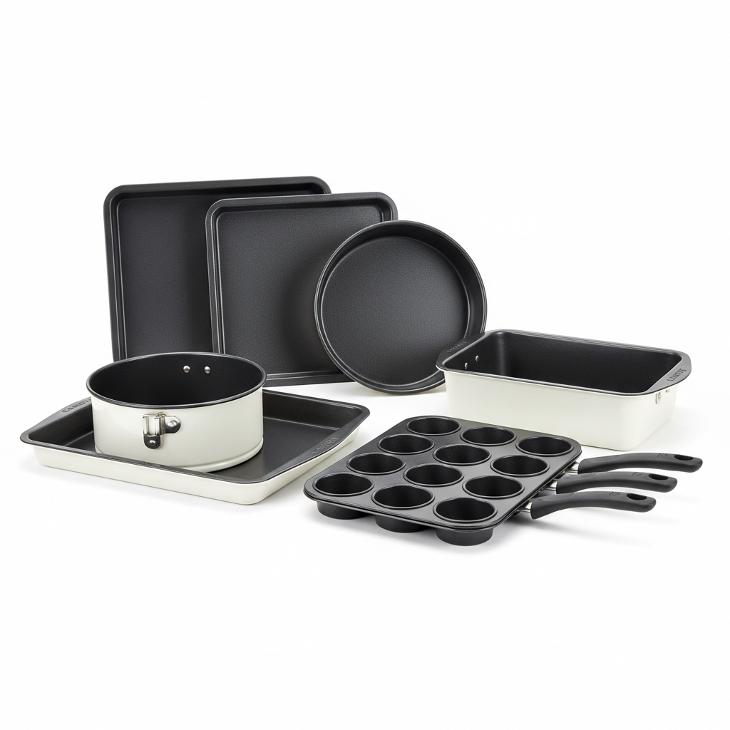 CAROTE 7pc Black & White Nonstick Baking Pans Set on white background