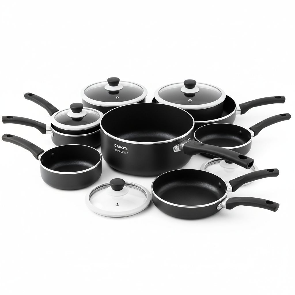 CAROTE 25pc Nonstick Detachable Handle Cookware Set - Black & White