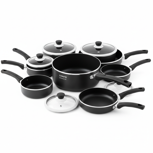 CAROTE 25pc Nonstick Detachable Handle Cookware Set - Black & White