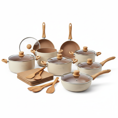 CAROTE 21pcs Ceramic Cookware Set on white background