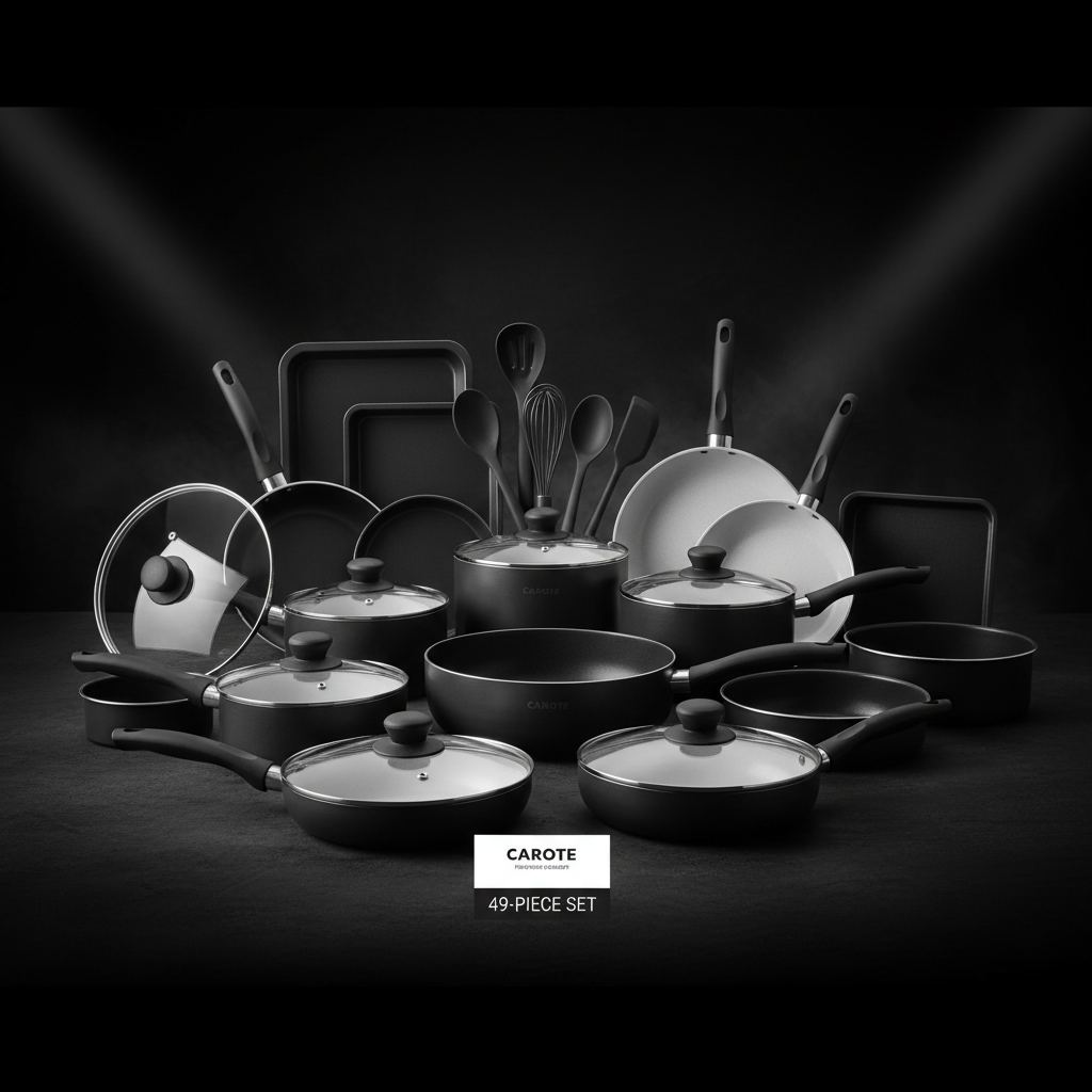 CAROTE 49pcs Nonstick Cookware & Bakeware Set - Black & White