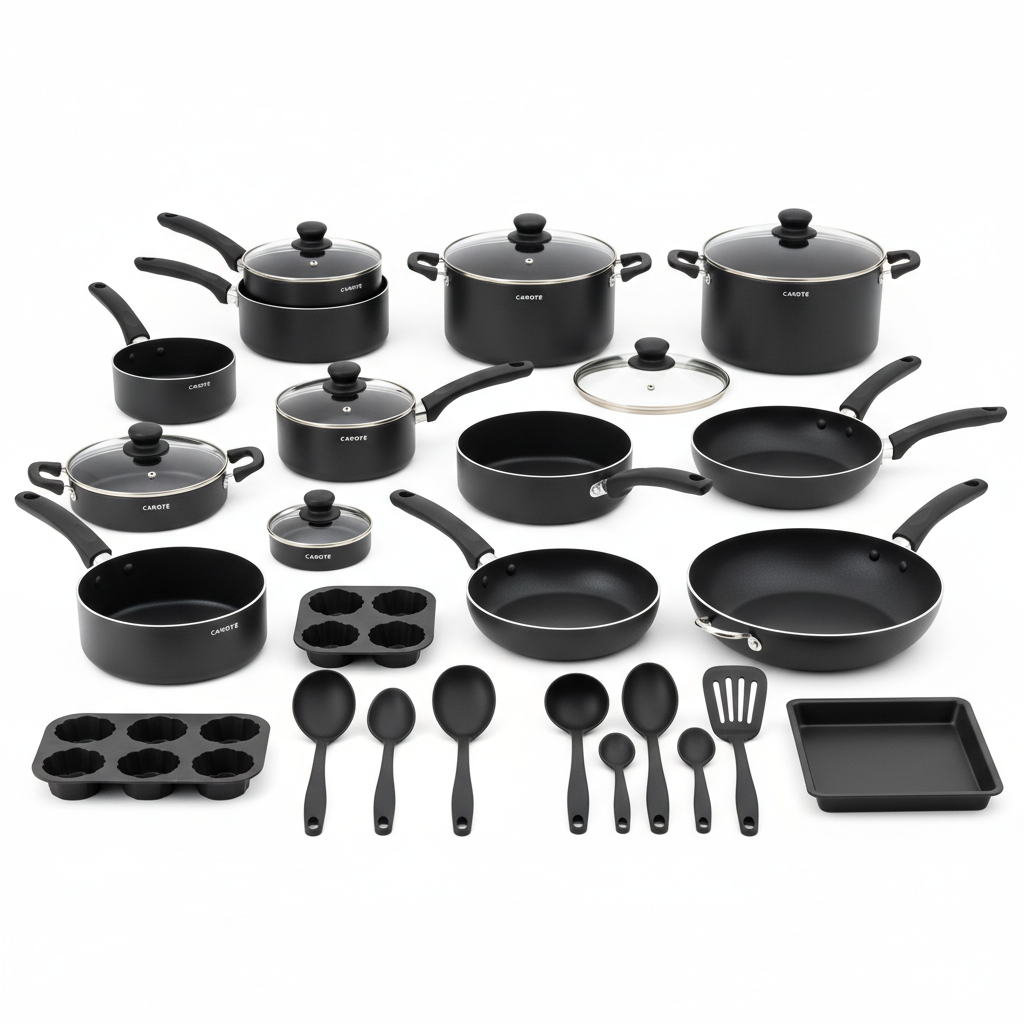 CAROTE 39pc Black Nonstick Cookware Set - Studio Shot