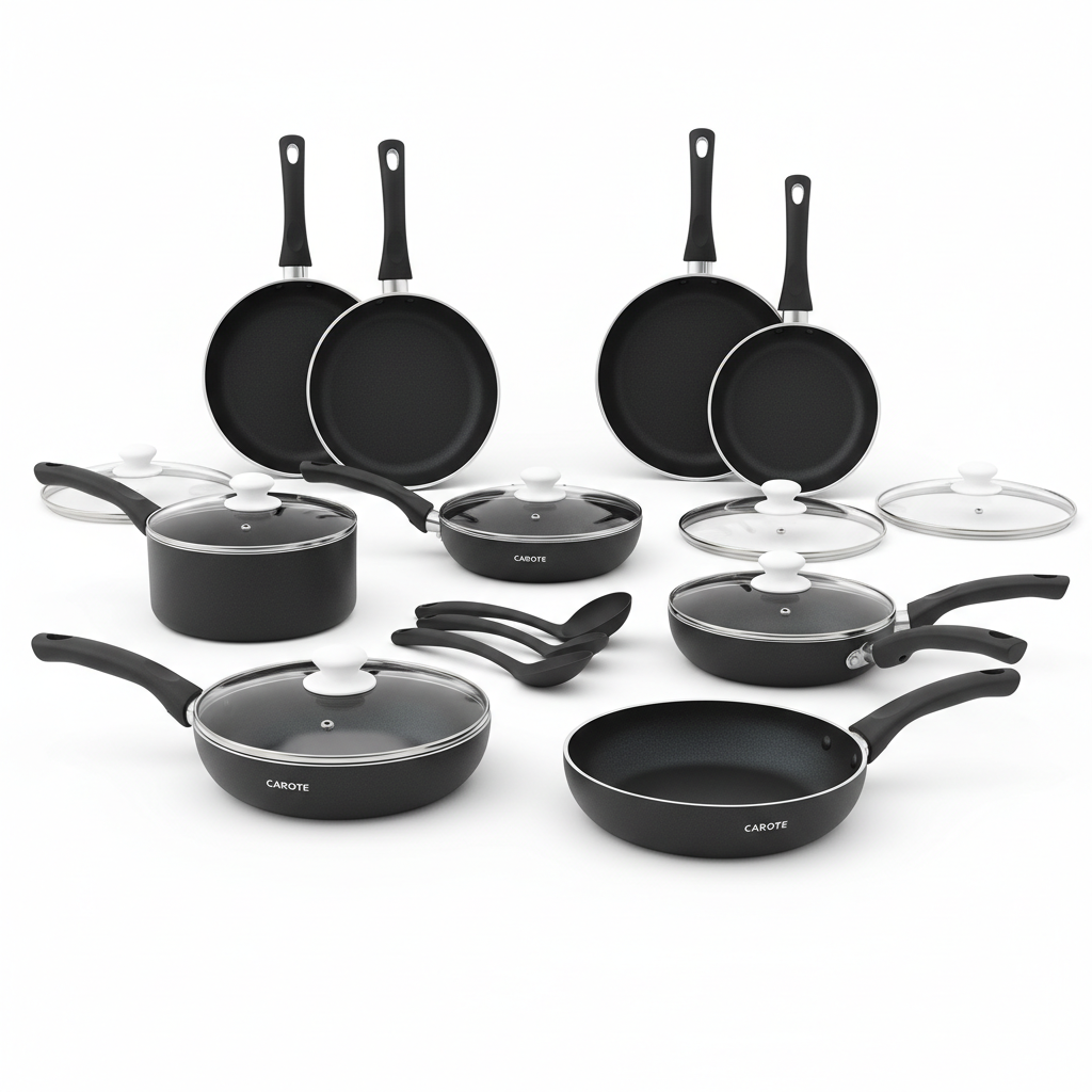 CAROTE 26pc Nonstick Detachable Handle Cookware Set - Black & White