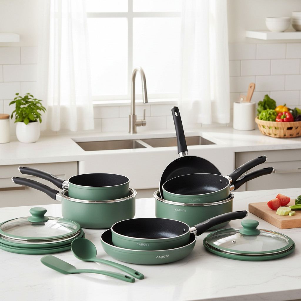 CAROTE Green Cookware Set - Lifestyle Kitchen Shot