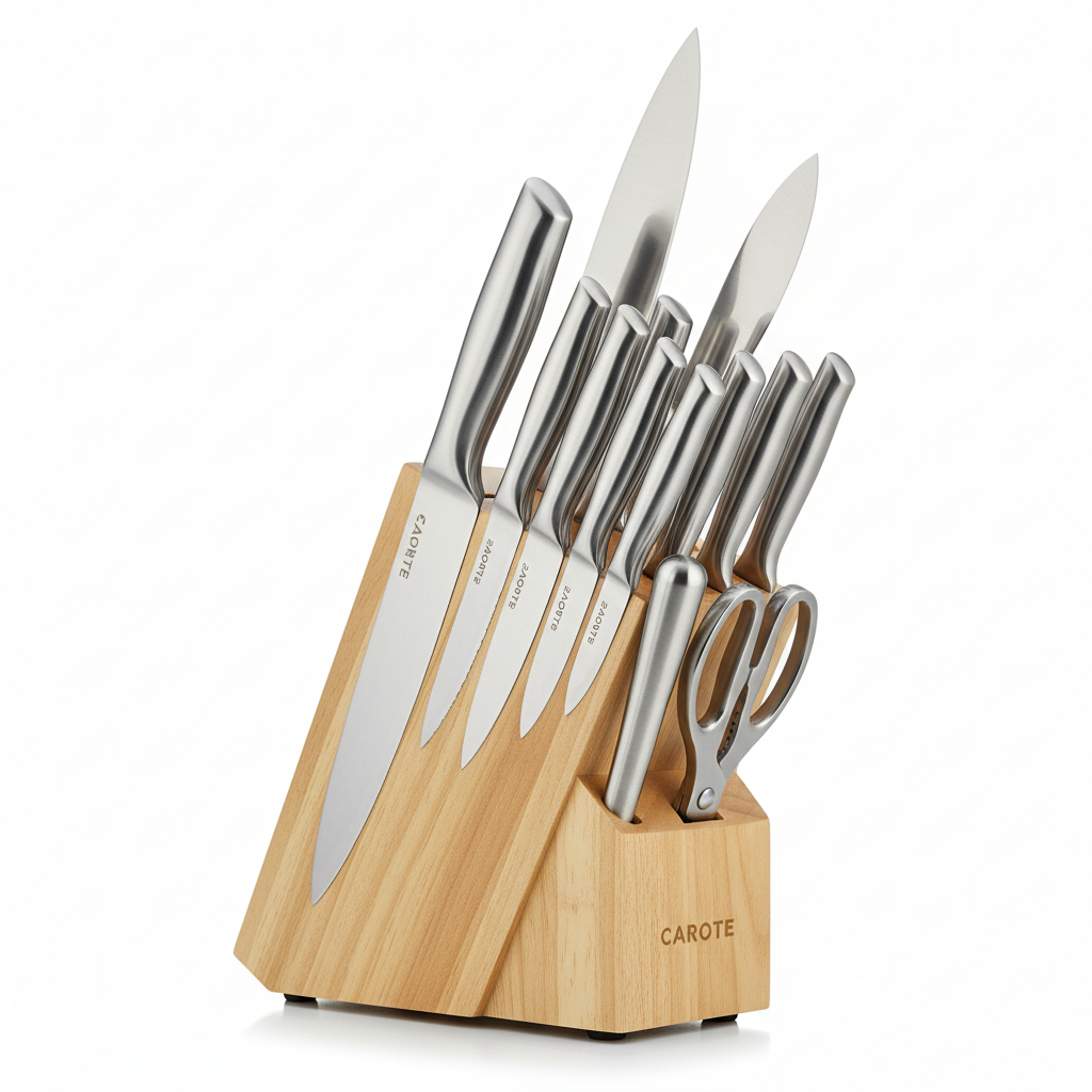 CAROTE 14-Piece Knife Block Set with Rust-Resistant Stainless Steel Blades