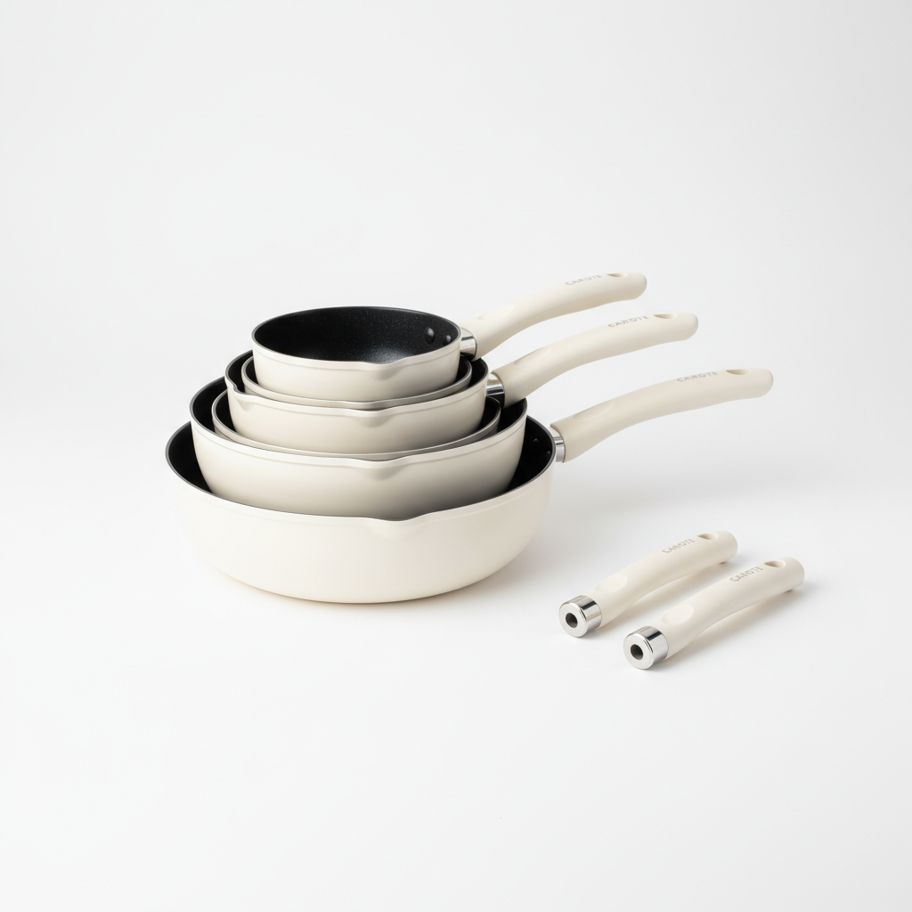 CAROTE Stackable Nonstick Cookware Set in Cream White