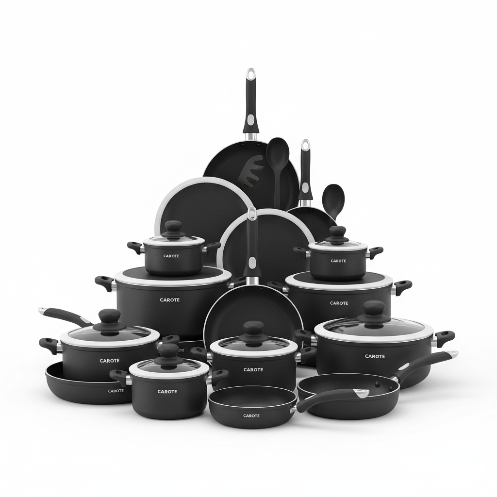 CAROTE 26pc Nonstick Detachable Handle Cookware Set - Black & White