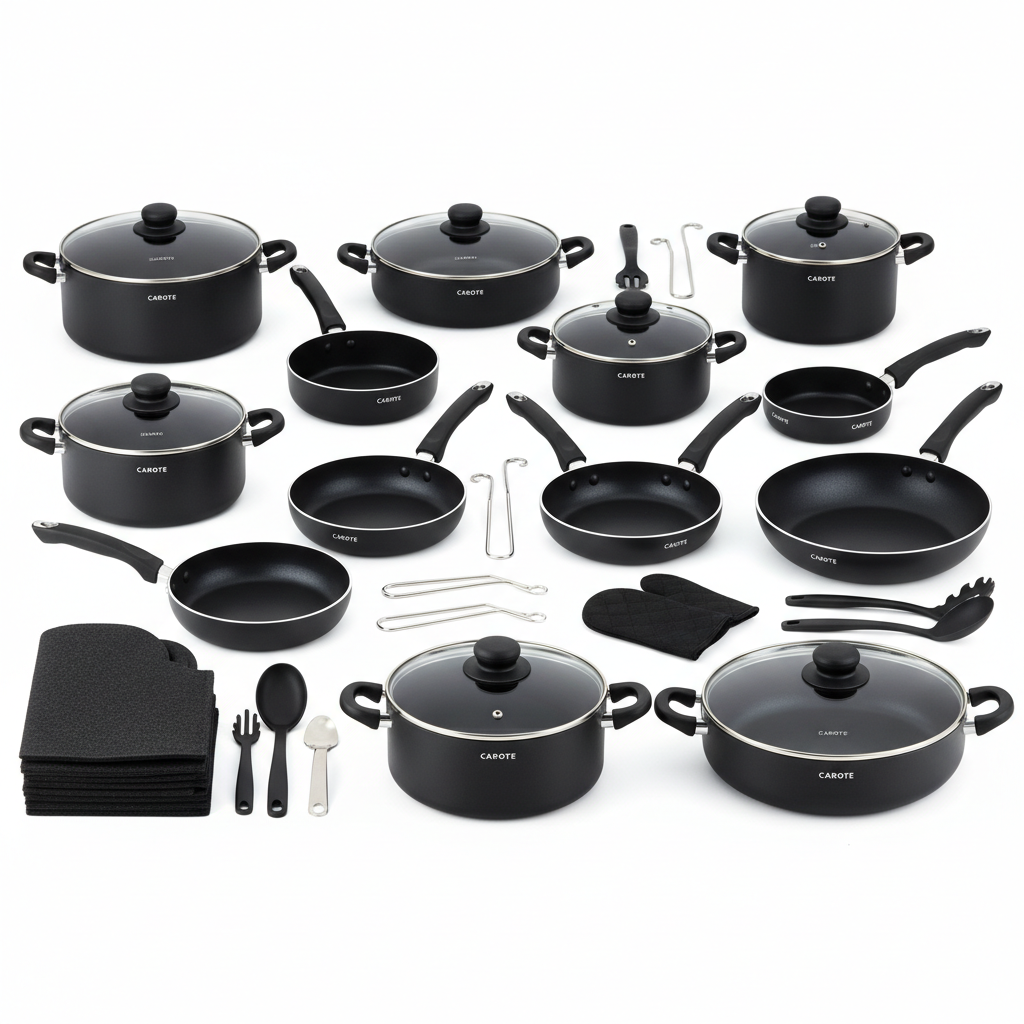 CAROTE 38pc Black Nonstick Cookware Set - Studio Shot